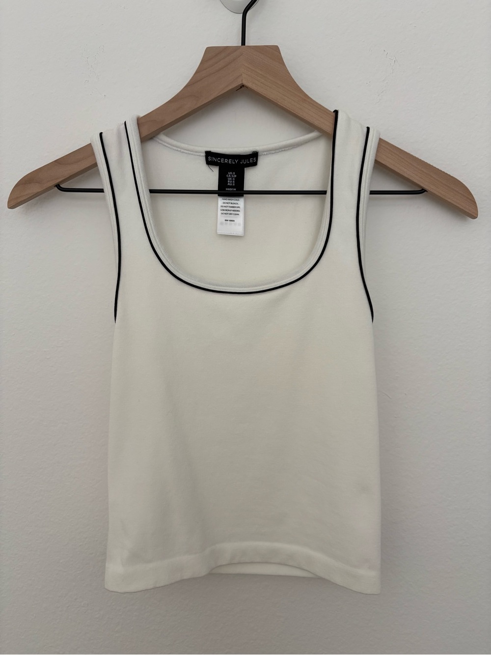 Sincerly Jules White Tank Top with Black Contrast